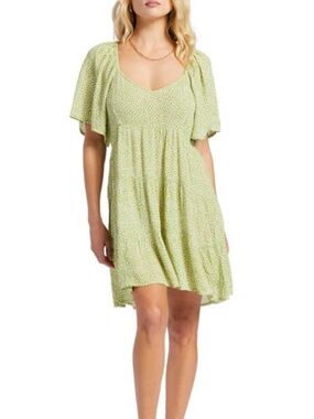 NWT Billabong Sz Med Green Moss Meadow Take a Chance Floral Mini Dress Ret $65!